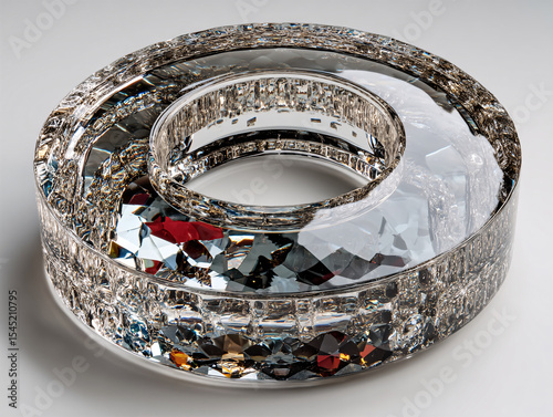 3D rendering of a transparent, glass-like letter 