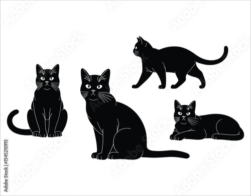 Chartreux Cat Silhouette Vector Set