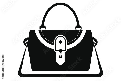 Graphic Illustration of a Stylish Black Handbag with Handle and Shoulder Strap