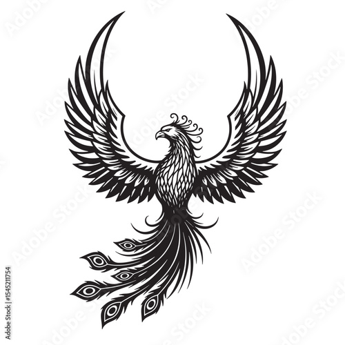 Elegant vector illustration of a rising phoenix in a vintage art style symbolizing rebirth and renewal