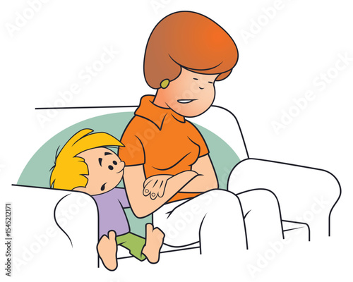 Tired woman with child.