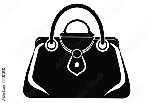 Elegant Black Handbag with Double Handles and Decorative Embellishments, Classic Design