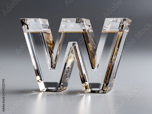 3D rendering of a transparent, glass-like letter 