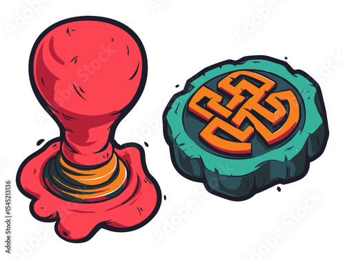 Vibrant Vector Illustration of Red Wax Seal Stamp and Decorative Emblem