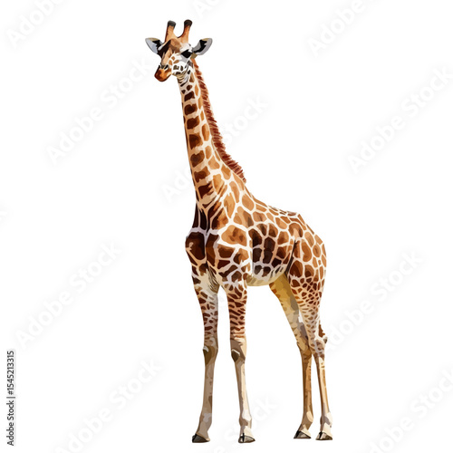 Giraffe Close Up, watercolor drawing vector, isolated on a white background.