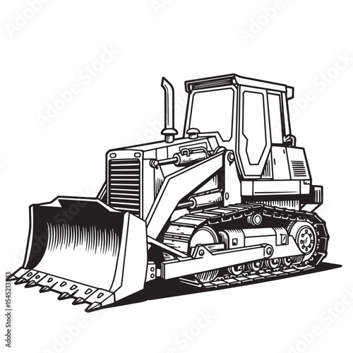 Vintage art silhouette illustration of a bulldozer for construction projects and heavy machinery operations