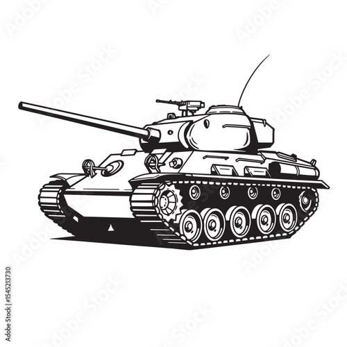 Vintage art silhouette of a classic battle tank ready for action military vehicle illustration