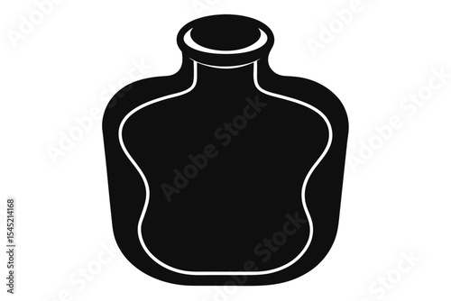 Black Silhouette of a Glass Bottle with Curved Neck and Rounded Body Shape