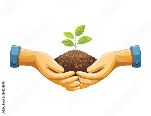 Hands Nurturing Young Plant in Soil
