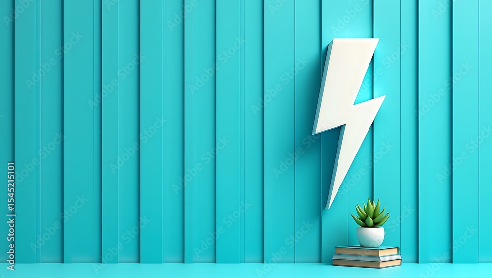 Obraz premium Teal Wall White Lightning Bolt Succulent Plant Books