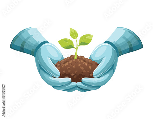 Light Blue Gloved Hands Holding Sprout