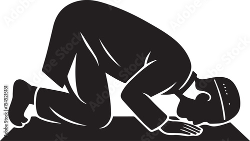 Muslim man praying silhouette isolated on white background