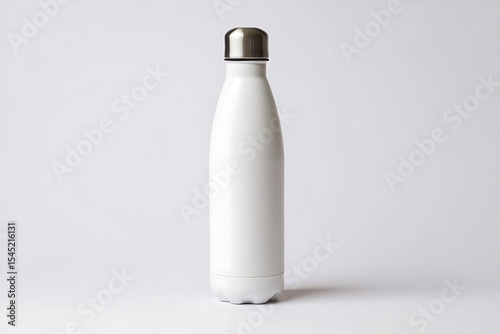White stainless steel water bottle mockup on white background