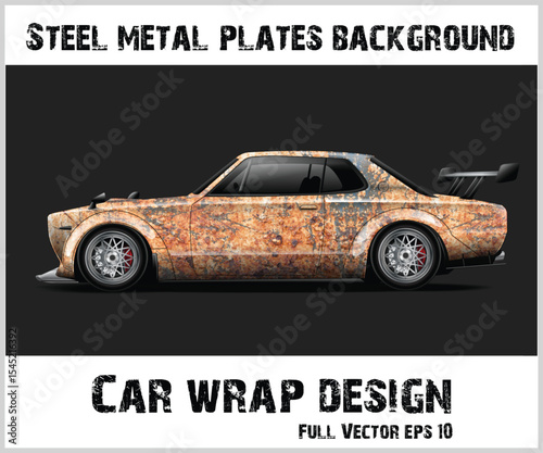 Vintage Car with Rust Wrap Design on a Dark Gray Background