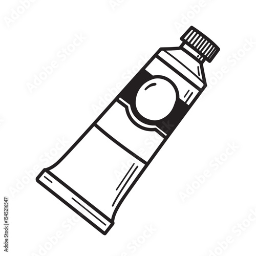 Vintage silhouette of a paint tube with detailed black outline and artistic elements perfect for creative design projects