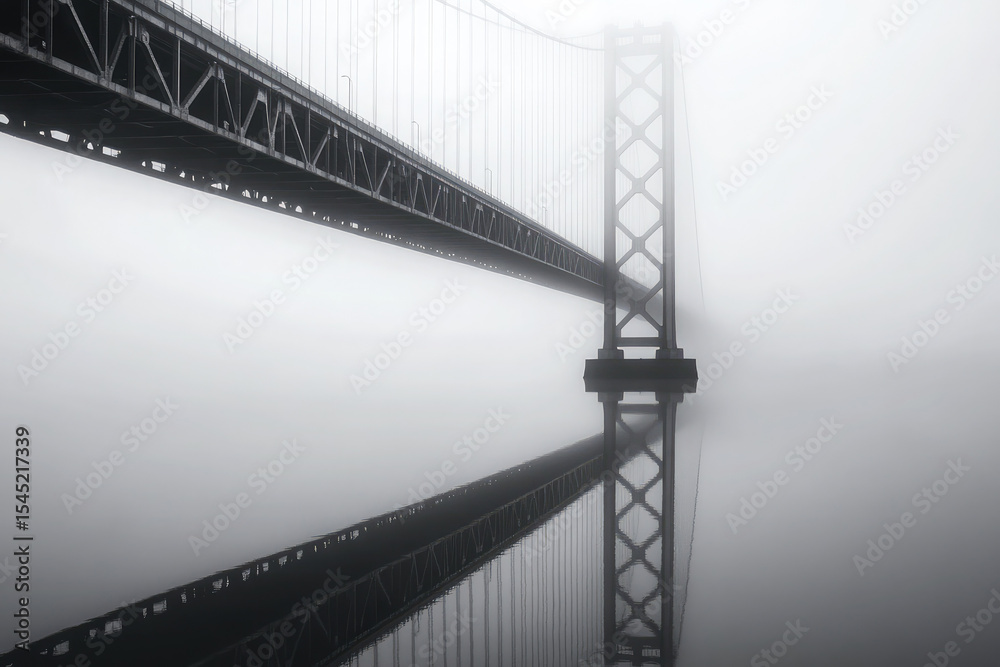 Fototapeta premium Foggy bridge reflection minimalist black and white photography