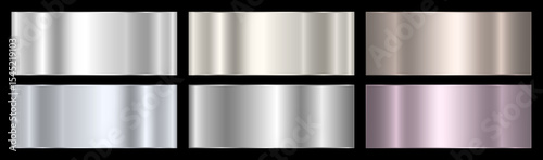 A set of metallic silver gradients. Collection of shades of silver. Polished glossy abstract background. Vector EPS 10.