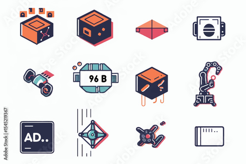 Technology icon set suitable for info graphics, websites and print media. Black and white flat line icons.
