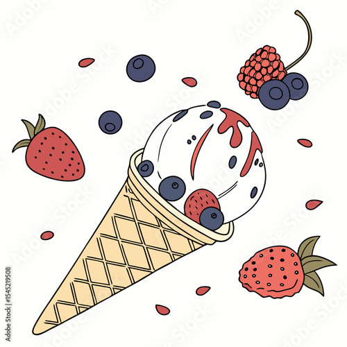 ice cream with real fruit pieces white background