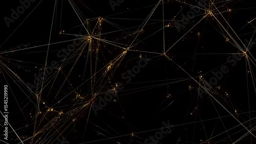 Abstract luxury background with golden lines on a black backdrop. Gold polygonal random network with shining glitter design. Premium, minimal, and modern seamless looped animation creating a dark, roy