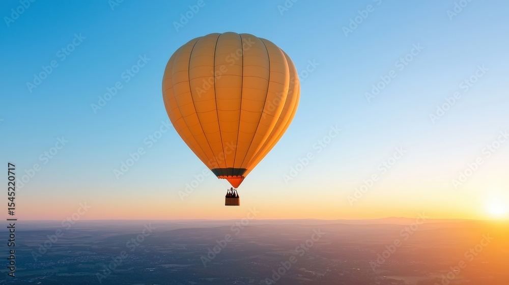 Obraz premium Golden hour hot air balloon flight over scenic landscape