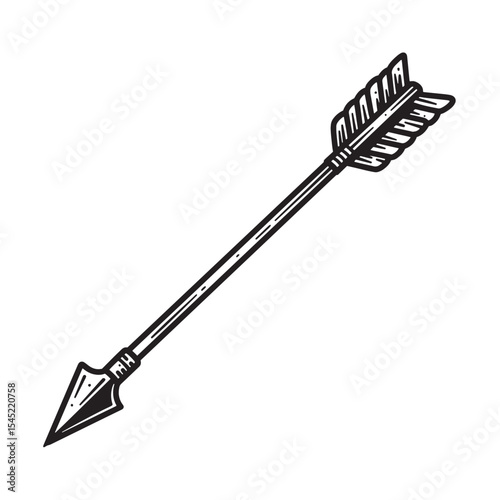 A hand drawn vintage art silhouette of a single arrow pointing towards the right