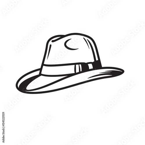 Classic fedora hat vintage art silhouette in bold black and white for design elements
