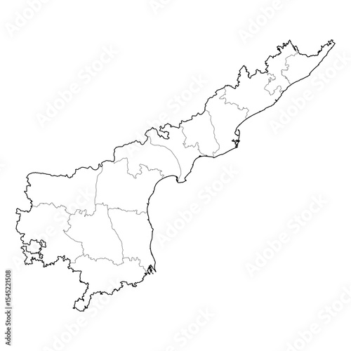 Andhra Pradesh India state map with its districts. Professional black and white vector line art outline. SVG, EPS, PDF for graphic design, business use, cartography, and education