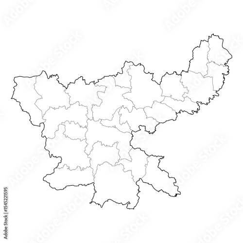 Jharkhand India state map with all districts. Clean black and white vector line art outline. SVG, EPS, PDF for graphic design, web use, cartography, and educational purposes