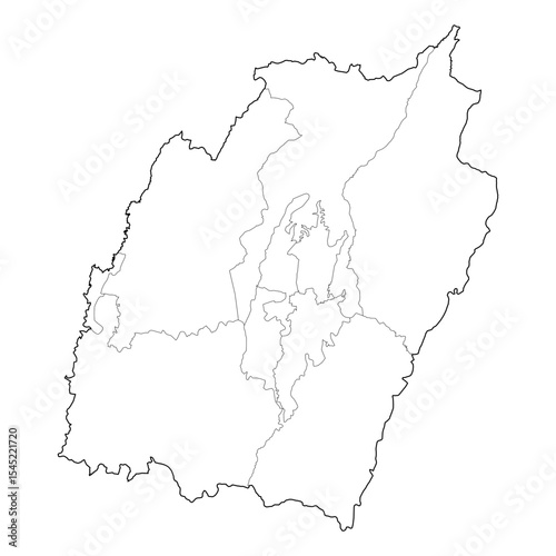 Manipur India state map showing district boundaries. Clean black and white vector line art outline. SVG, EPS, PDF for graphic design, web use, cartography, and school projects