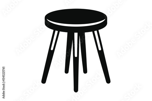 three legged stool silhouette line art vector illustration