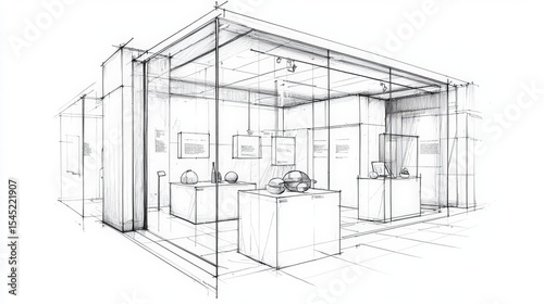 Museum exhibit design sketch modern glass enclosure