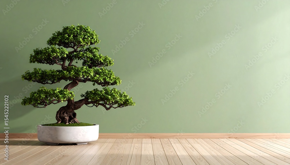 Fototapeta premium Bonsai tree in modern minimalist room.