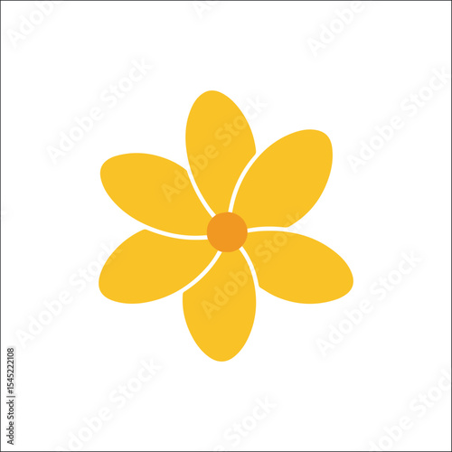 Yellow flower with five petals and red center in flat vector style – floral icon for spring decoration, garden illustrations, botanical themes, or cheerful natural clipart

