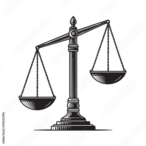 Detailed vintage silhouette art of a classic balance scale representing justice and fairness