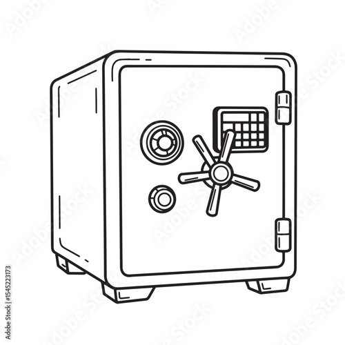 Outline illustration of a vintage safe depicting security safety and financial protection