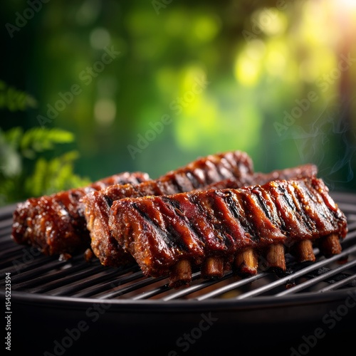 Wallpaper Mural Smoky BBQ Ribs on Grill, Summer Outdoor Cooking, Backyard Barbecue Torontodigital.ca