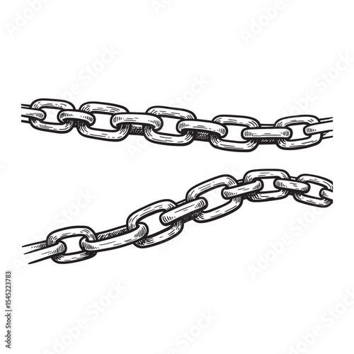Two hand drawn chains in black and white a vintage silhouette illustrative design for various concepts