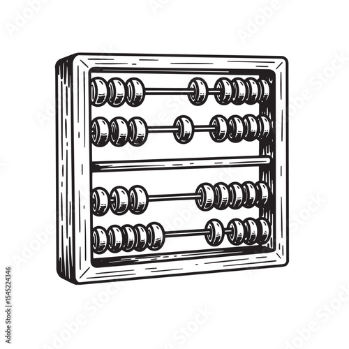 Vintage abacus illustration black and white silhouette for mathematics education or calculation concepts