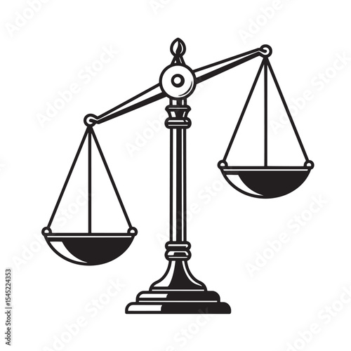 Vintage art silhouette depicting a classic symbol of justice and legal balance for law and order concepts