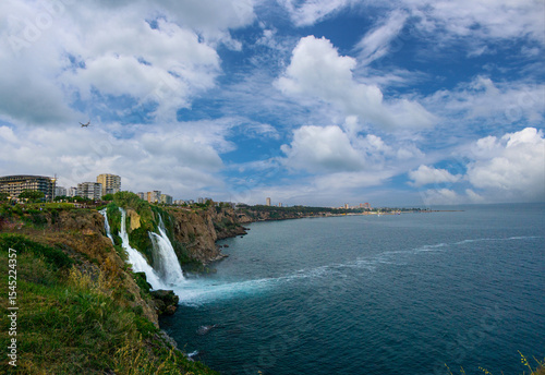 Fototapeta Naklejka Na Ścianę i Meble -  Düden Waterfall in Antalya on a Cloudy Daytime – Scenic Nature and Travel Destination in Turkey