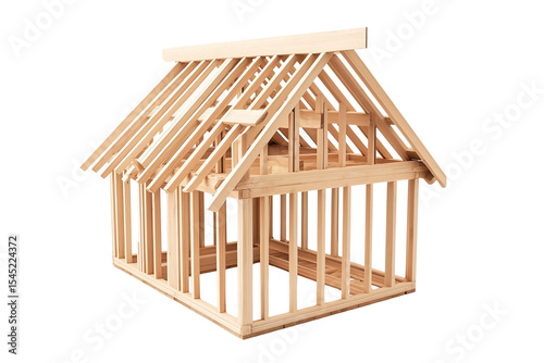 Wooden House Frame Structure on Transparent Background