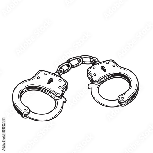 Vintage art silhouette illustration of a detailed handcuffs icon symbolizing justice and law enforcement