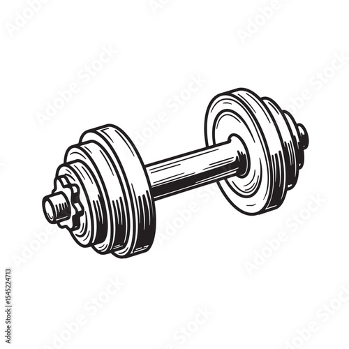 Vintage art silhouette of a classic dumbbell for fitness and workout concepts
