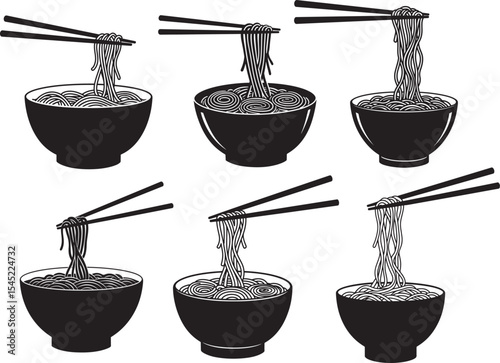 Noodles bowl chopsticks icon vector illustration