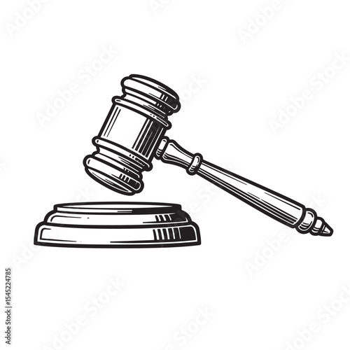 Vintage art silhouette of a classic judge's gavel and sound block