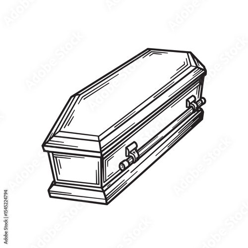 Vintage art silhouette of a closed coffin depicting death and funeral symbolism