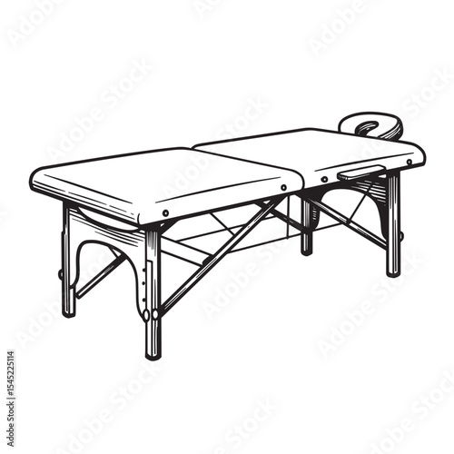 Vintage art silhouette of a professional massage therapy table equipment for relaxation and wellness