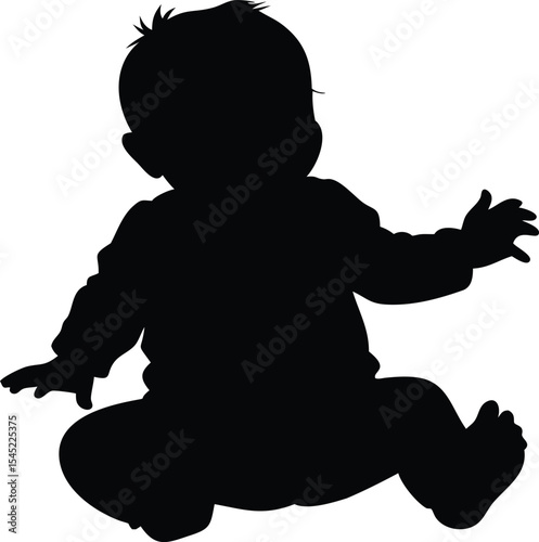 Silhouette of toddler baby sitting with cross legs , vector illustration