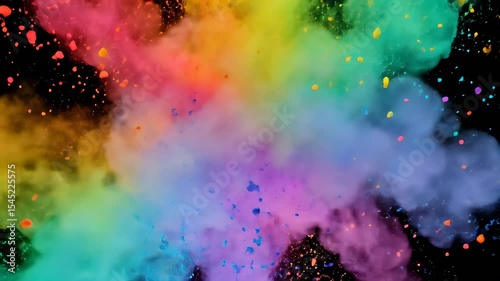 Colorful powder explosion animation with slow motion on black background, stunning vibrant